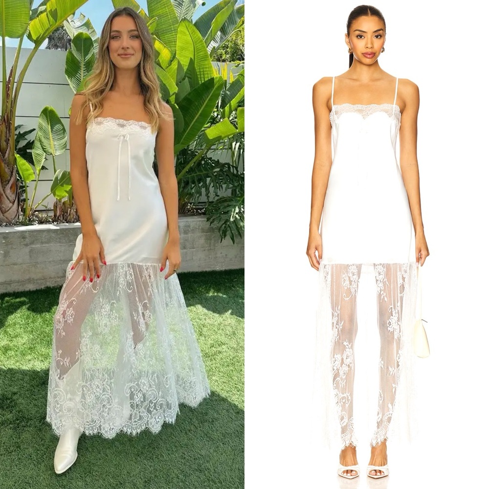 Show Me Your Mumu Celine White Lace-Trim Slip Maxi Dress